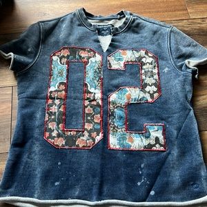 True Religion Faux Denim Embroidered Top